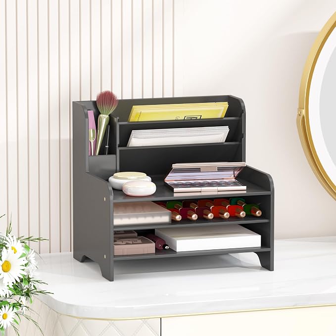 Bamboo File Organizer for Desk, Paper Tray with Pen Holder | Open tiers and a pen holder sort Letter/A4 paper, folders and office supplies while keeping your workspace clutter-free