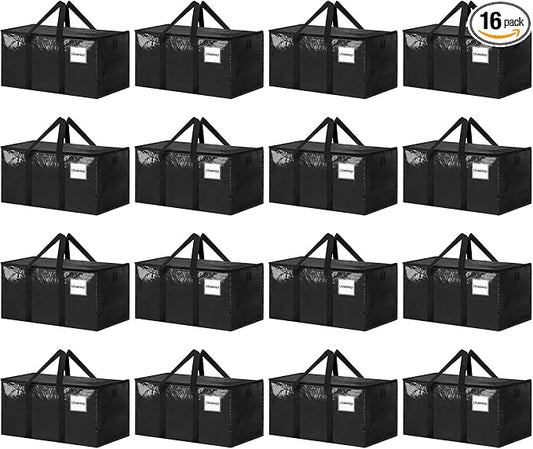 16 Pack Extra Large Clothes Storage Bins with Lids, Storage Bags with Reinforced Handles & Heavy-Duty Zippers, Moving Bags, Moving Boxes Totes for Clothes Packing, Dorms, College Supplies, Black