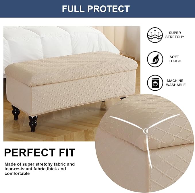 FUANGUI Ottoman Cover Slipcovers Rectangular Folding Stretch | Storage Bench Footrest Sofa Stool Covers Footstool Protector with Elastic Bottom, Removable Washable,Medium