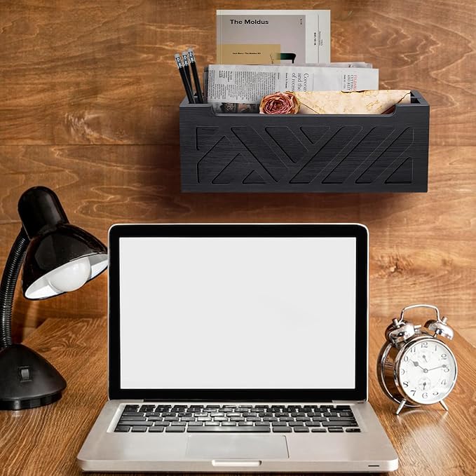 MINCORD Mail Organizer Countertop | Farmhouse Mail Holder with 2 Slots | Wood Mail Sorter Basket for Wall Table Desk | Envelope Bill Holder for Home Office Decor