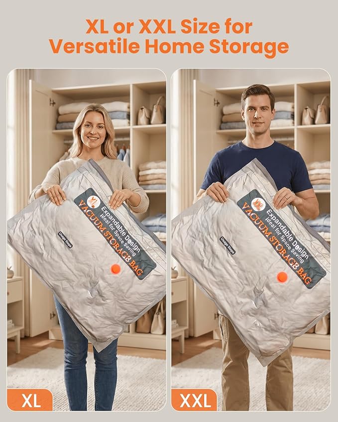 15 Pack XL Vacuum Storage Bags with Rechargeable Cordless Pump, Vacuum Seal Bags for Clothing, Bedding, Blankets, Pillows and Comforters, Space Saver Compression Bags for Luggage Packing and Moving