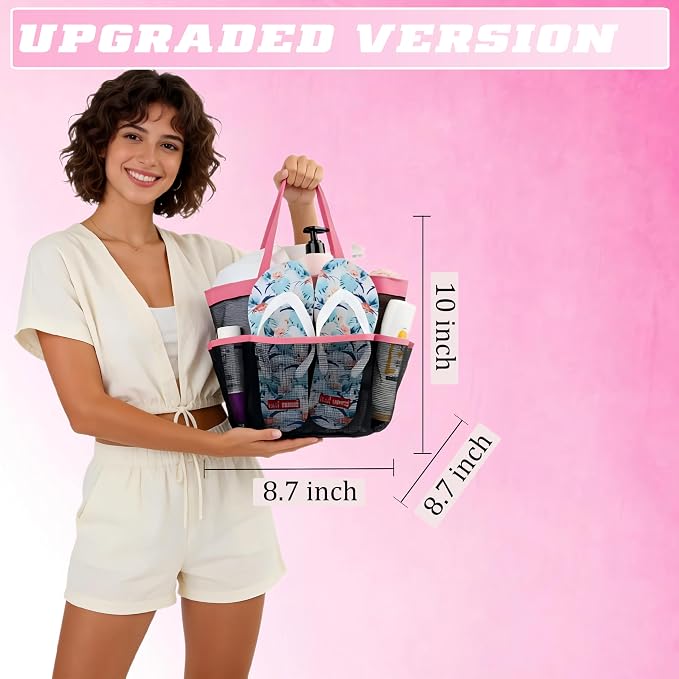 Mesh Shower Caddy Portable - 9 Pockets for College Dorm Room Essential | Large Capacity Mesh Shower Caddy with 9 Pockets, Portable Hanging Toiletry Bag for College Dorm, Gym, Camping and Beach