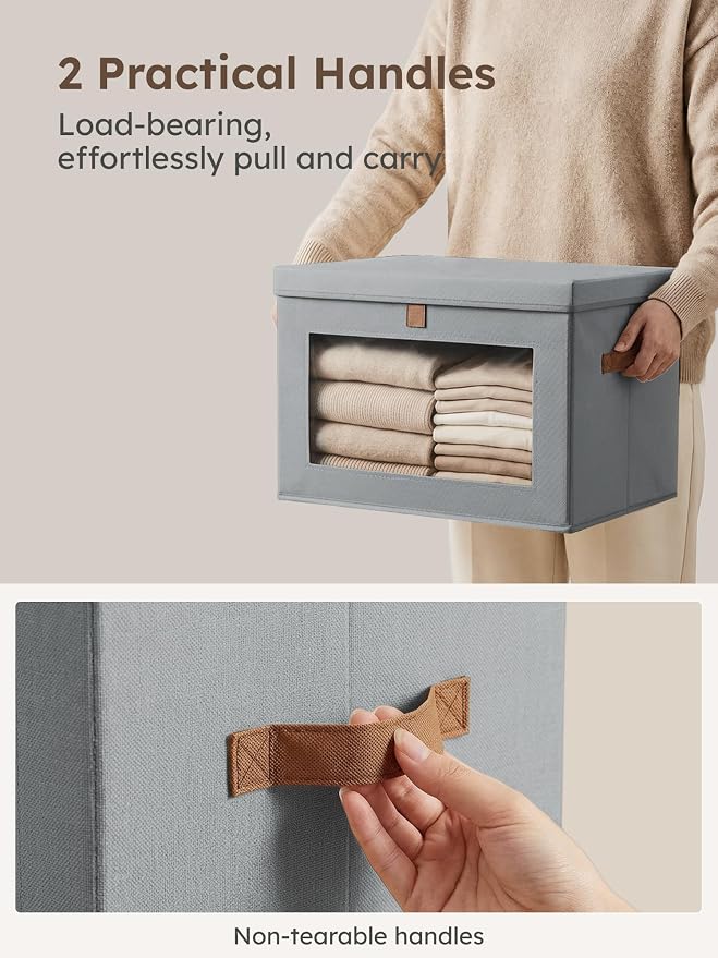 Homsorout Medium Fabric Storage bins - Collapsible Storage Bins with Open Window, 6 Pack Closet Baskets for Shelves, Stackable Decorative Boxes for Home, Dorm, Grey, 13.7"x 9.8" x 9.8"