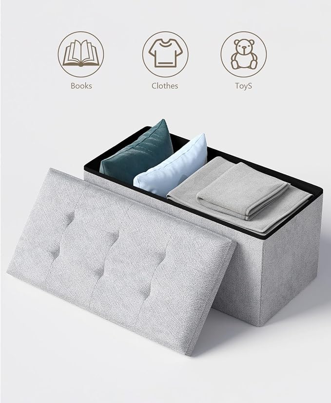 Folding Storage Ottoman Bench, Dark Gray, 30 Inches | Multi-Functional Ottoman Foot Rest, End of Bed Bench, Storage Chest, Living Room, Bedroom, Hallway, Entryway, 600 lb Capacity