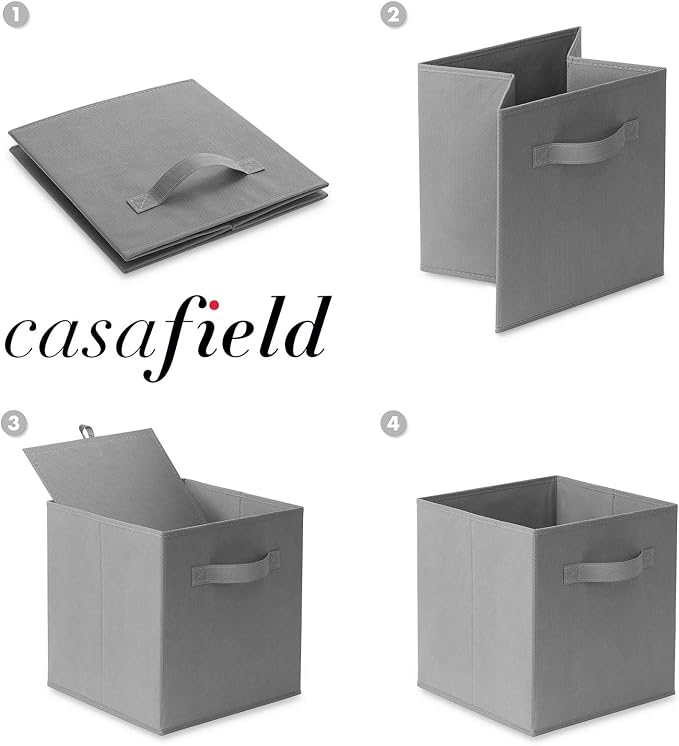 Casafield Set of 6 Collapsible Fabric Cube Storage Bins, Gray - 11" Foldable Cloth Baskets for Shelves, Cubby Organizers & More