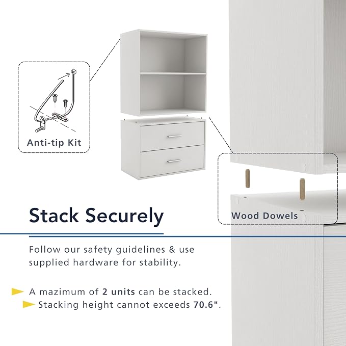Homes: Inside + Out Apexa 3-Cube Storage Organizer Shelves, Stackable Wood Bookcase Fits Cubby Bins for Organization, Dorm Teen Room Decor & Home Office, White