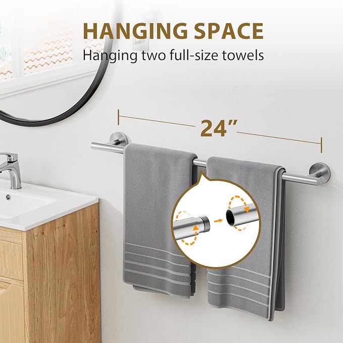 Luxbaro 24 Inch Bathroom Hardware Set, Thicken, 4-Piece, Brushed Nickel | Modern Towel Bar Set, Wall Mounted Towel Racks for Bathroom, Durable SUS304 Stainless Steel Bathroom Accessories Set