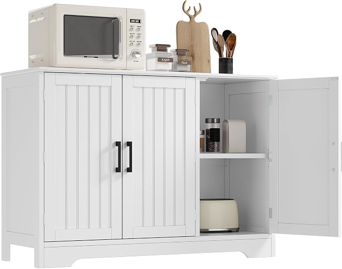 ChooChoo Modern Sideboard Buffet Cabinet with Adjustable Shelves | Coffee Bar Storage Cabinet, 3 Doors, for Kitchen, Dining Room, Living Room, White