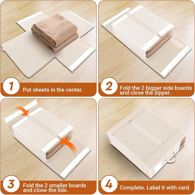 StorageTastic Bed Sheet Closet Organizers and Storage Under Bed Storage | Foldable Storage Containers with Window and Label,Storage and Organization for Bedding Sheets,Duvet Covers,Blankets,8 Pack