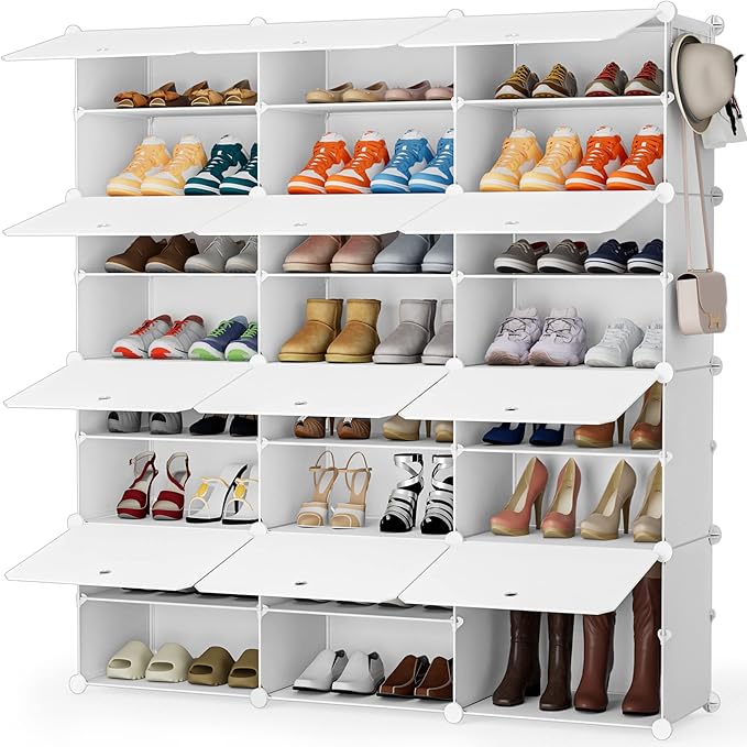 HOMIDEC Shoe Rack Organizer 48 Pair Modular Shoe Storage Cabinet for Closet | PP Plastic, Sturdy Steel Frame, Waterproof, Dustproof, Easy Clean, Shoe Shelves for Closet Garage Hallway Bedroom Entryway