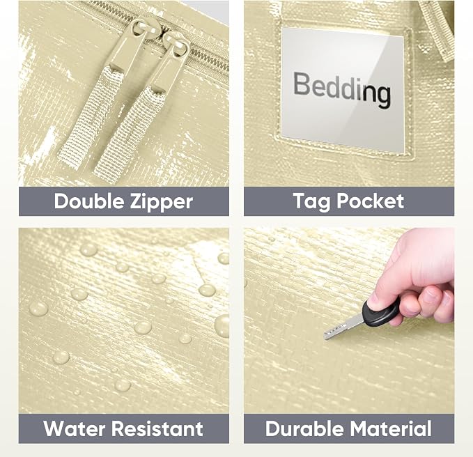 TICONN 2 Pack Extra Large Moving Bags Heavy Duty with Zippers & Carrying Handles, Durable Storage Bags Moving Boxes for Closet Organizers and Storage (2 Pack, Cream)