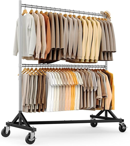 HOKEEPER Z Rack, Clothes Rack Hold 550LB 86" H Adjustable Height Double Rod | Heavy Duty Clothing Rack, Large Storage Space, with Wheels, Easy to Move & Assemble, 5 Years SWEET SERVICE, 23"D*63"W*86"H