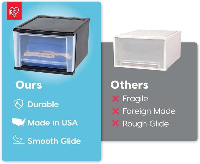 IRIS USA 4-Pack, 17 Qt. Medium Stacking Drawer Storage Organizer, Black | Organize clothing, accessories, office supplies, and everyday essentials around your home for a clutter-free space