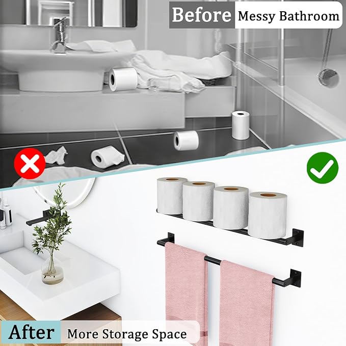 2 Packs 24 Inch Bathroom Towel Bar, Matte Black Towel Racks for Bathroom, JIAPAIDUO Bathroom Towel Rack Wall Mounted, Bath Hand Towel Holder Organizer, Modern Home Decor Towel Rod