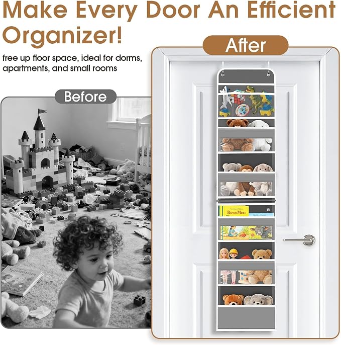 Over The Door Organizer Storage behind Door Hanging Organizer for Nursery | 6 Tier, Detachable, Clear Window, Sturdy Construction, Space-Saving Storage for Closet, Bedroom, Bathroom & Nursery