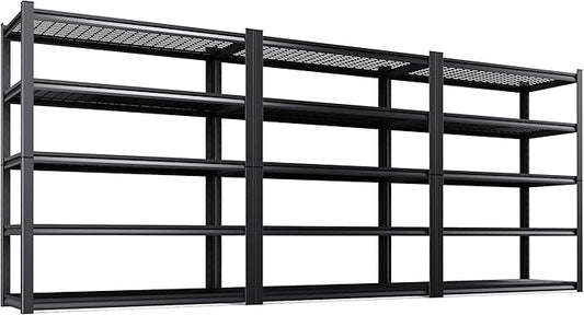 Set of 3 Garage Shelving-3000 lbs 5 Tier Storage Shelves, Adjustable Heavy Duty Metal Shelving Unit and Storage Large Wire Rack, Utility Steel Shelf for Warehouse Industrial-78 x46 x20, Black