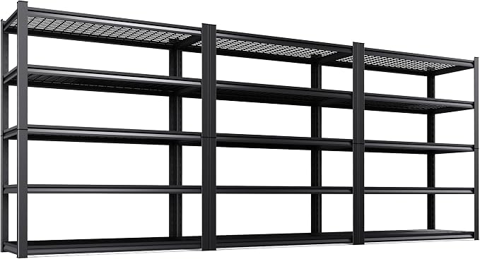 Set of 3 Heavy Duty Garage Shelving 5T Storage Shelves, Adjustable Metal Shelving Unit, Utility Garage Organizer Shelf for Basement, Pantry, Warehouse, Supermarket, 45.6" Wx19.7 Dx78 H
