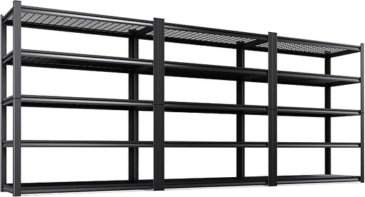 Set of 3 Heavy Duty Garage Shelving 5T Storage Shelves, Adjustable Metal Shelving Unit, Utility Garage Organizer Shelf for Basement, Pantry, Warehouse, Supermarket, 45.6" Wx19.7 Dx78 H