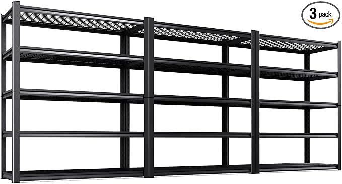 3-Pack Heavy Duty Garage Shelving for Large Storage & Garage Organization, 78"H x 46"W x 20"D 5-Tier Adjustable All Metal Wire Shelf for Tools, Storage Bins, Bulk Items, Warehouse & Workshop