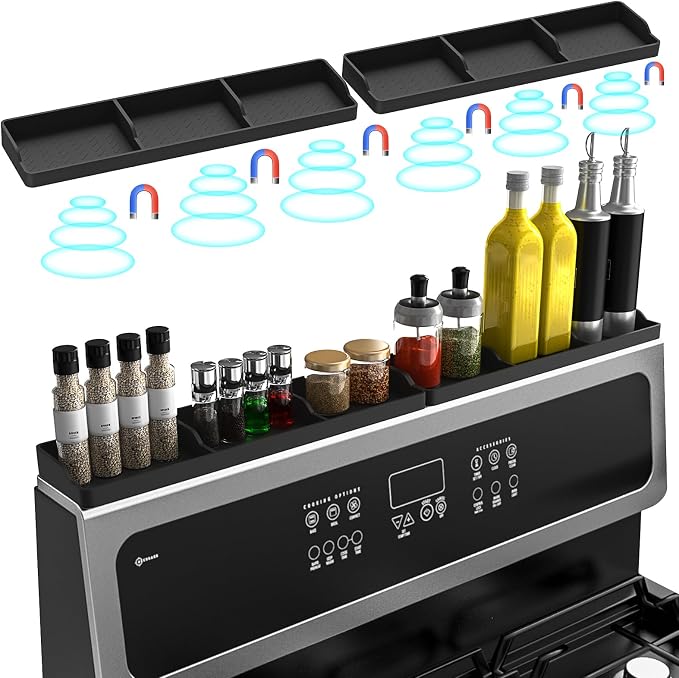 Foeacry Magnetic Stove Top Shelf 30"/15", 2-Piece Silicone Over the Stove Shelf Spice Rack & Spice Organizer — Heat Resistant, No Drill Kitchen Storage Organizer for Gas & Electric Stoves