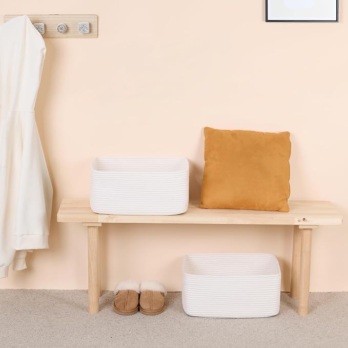 MiniArk Large Storage Baskets for Shelves, 17 x 13 x 7.5” Closet Organizers Bins for Clothes Blanket Towels, Baby Nursery, Toy Baskets Box, Woven Rope Baskets, 2 Packs Off White