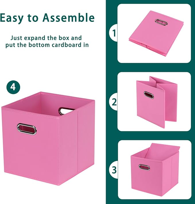 Black Foldable Storage Cubes Bins, Fabric Storage Box Cubes Organizer Baskets with Dual Handles for Home Organizer,Set of 6,(Pink)