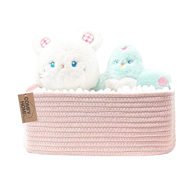 COMFY-HOMI 11.5"x7.5"x4.7" Storage Baskets for Organizing | Cotton Rope Woven Basket | Toy Storage Bin Box | Basket for Shelves, Closet Organizer Bin, Decorative Closet Shelf, 1 Pack
