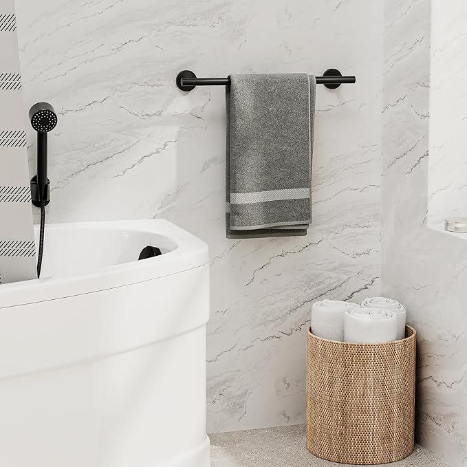Matte Black Towel Bar, 18 Inch Bathroom Towel Rack | Towel Holder Wall Mounted, Thicken SUS304 Stainless Steel Towel Rod Modern Home Decor (Total Length 20-Inch)