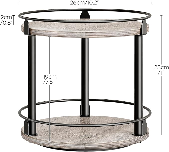 YATINEY Lazy Susan Organizer, Rotating Spice Rack, 2 Tier Spice Turntable Organizer, Industrial Turntable Spice Holder, for Kitchen Countertop and Cabinet, Compact and Versatile, Greige SR22BG