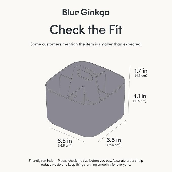 BLUE GINKGO Stackable Organizer Caddy, Square, Dark Grey, Made in Korea | Portable. Adjustable. Home, Office & School Storage.