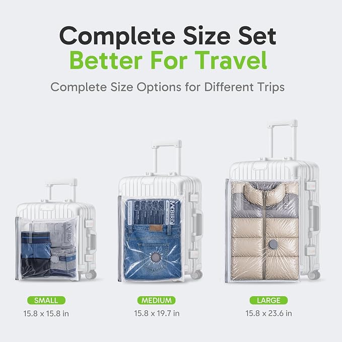Vacbird Travel Vacuum Bags with USB Electric Pump, 18 Pack Vacuum Bags for Travel, Compression Vacuum Packing Bags for Luggage & Suitcase, Space Saving Travel Bags for Clothes and Clothing,Carry-On | Compression Vacuum Packing Bags, For Luggage & Suitc...