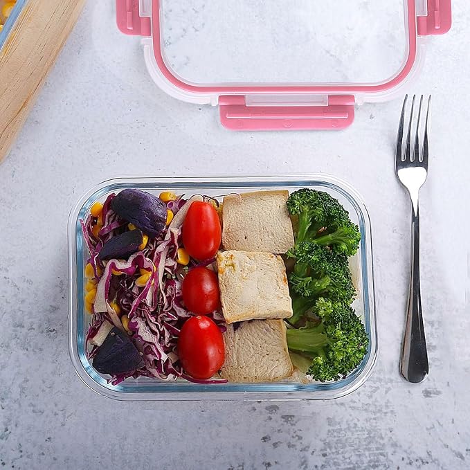 M MCIRCO [10-Pack Meal Prep Containers with Snap Locking Lids, Glass Airtight Lunch, Food Storage Containers, Microwave, Oven, Freezer and Dishwasher Friendly, Pink