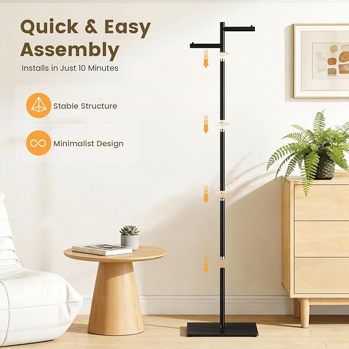 Metal Freestanding Coat Rack, 68.9"H Z-Shaped Coat Tree with Natural Rock Base, Modern Clothes Hanger Stand for Coats, Hats, Bags & Scarves, Ideal for Entryway, Bedroom, Office & Living Room