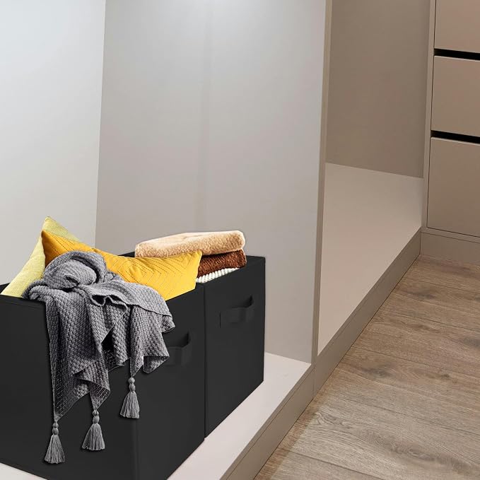 2 Pcs Storage Cubes, 10.5 Inch Collapsible Storage Bins, Fabric Foldable Bins for Organization, Durable Storage Bins for Closet, Shelves, Offices (Black)