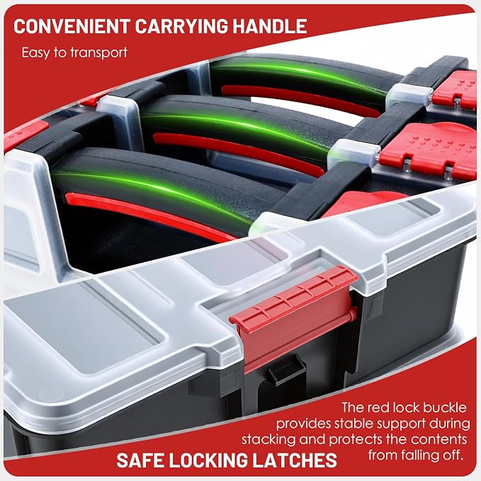 famuka Tool Storage Boxes 3-Pack Small Parts Organizers (Red) | 10 Compartments with Removable Divides
