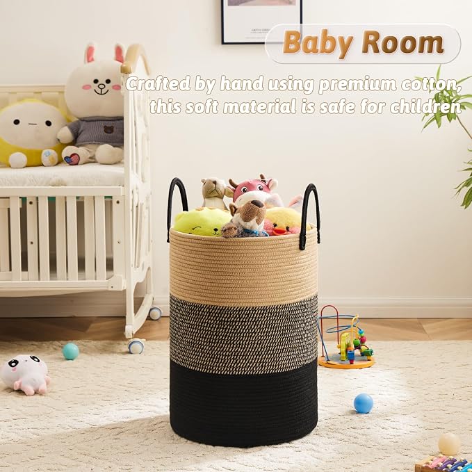 Artfeel Laundry Basket,Woven Cotton Rope Laundry Hamper,100L for Decorative Storage of Dirty Clothes,Toys and Blankets in Bathroom,Bedroom and Living Room