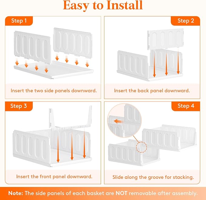 Lifewit 6 Pack Stacking Closet Organizers Shelf for Clothes 16.5" Depth | Plastic Stackable Sweater Storage basket Bins for Wardrobe, Multifunctional Pants Organizer for RV, Pantry, Kitchen, Dorm
