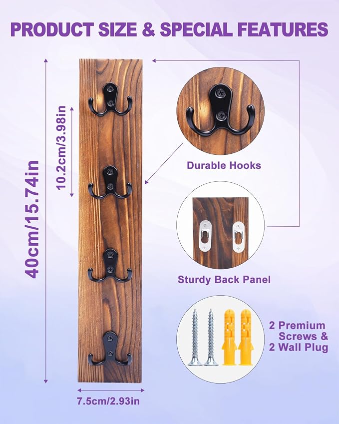 UCEC Vertical Wooden Key Holder with Hooks, Space-Saving Entry Organizer | Space-Saving Vertical Key Holder for Wall, Easy Install Home Organizer for Keys, Wallets, Pet Leashes & Living Room Decor