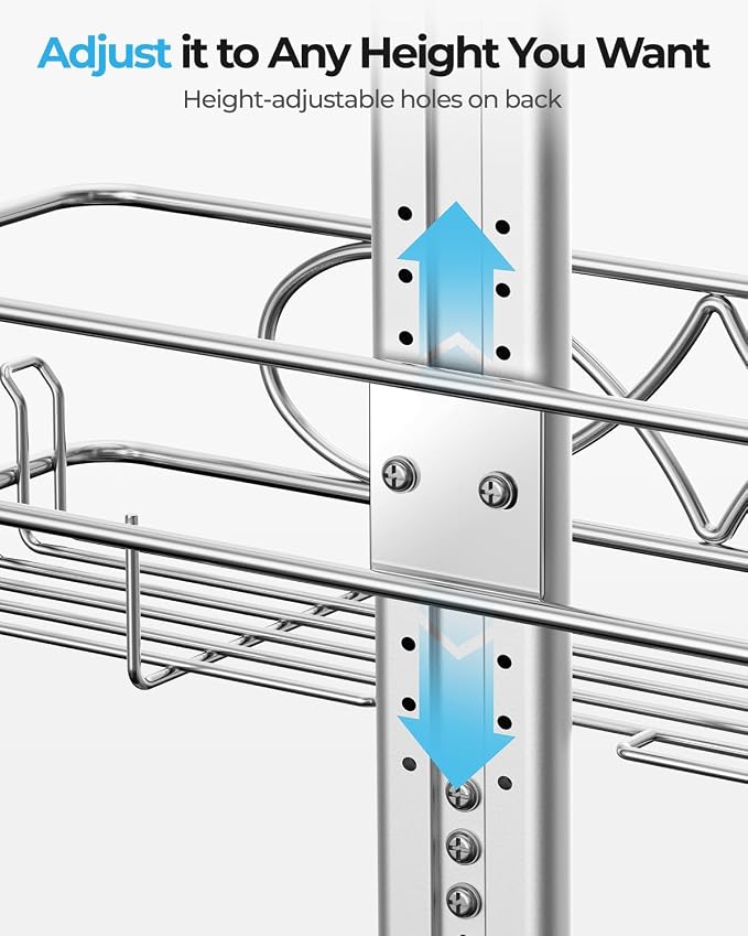 ODesign 2 Tier Aluminum Shower Caddy Rustproof Hanging Adjustable Silver | Shower organizer hanging,no drilling required,comes with removable hook and storage box, suitable for indoor showers