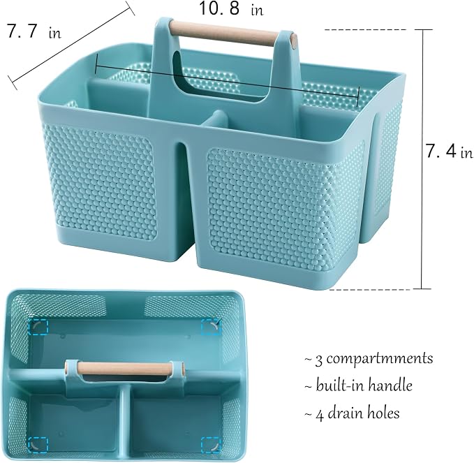 rejomiik Plastic Shower Caddy, Portable Shower Basket with Handle, Blue | Cleaning Caddy Organizer for Bathroom, College Dorm Room Essentials, Storage Tote
