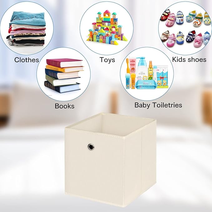 Fabric Cubes Storage Containers ,11 Inch Cloth Storage Cube Foldable Storage Bins Cubes Organizer Baskets with Handles for Shelf,Closet,Nursery,Set of 1,(Creamy-White)
