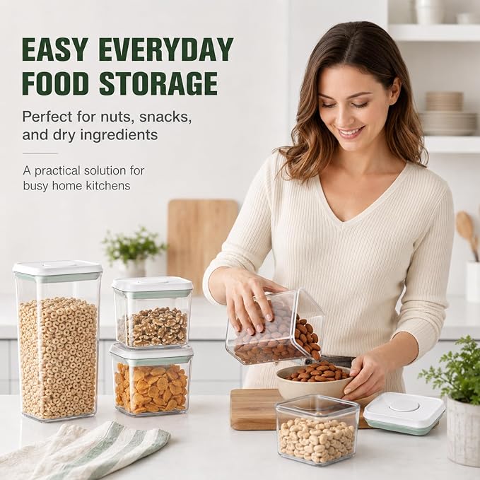 Pop Airtight Food Storage Containers with Lids Stackable Containers for Kitchen Pantry Organization Ideal for Cereal Snacks Flour Sugar Coffee and Spaghetti (gray, 6 pcs)