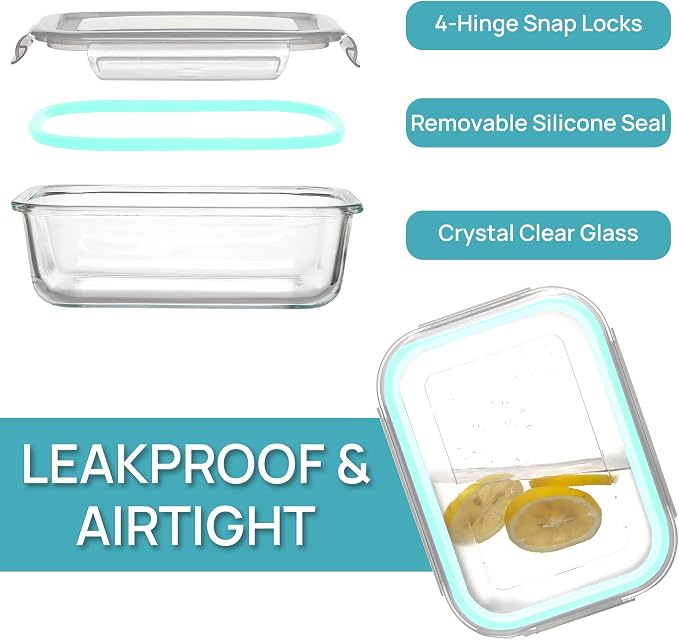 Vtopmart 5 Pack 35oz Glass Food Storage Containers with Lids, Multicolour | Meal Prep Containers, Airtight Reusable Lunch Container Set, Safe for Oven, Microwave, Freezer, and Dishwasher, BPA Free