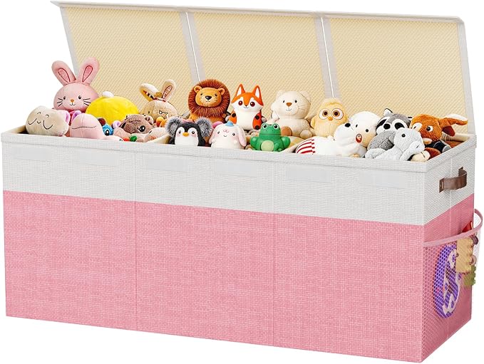 Dayacoco Extra Large Toy Box with Lid, Kids Collapsible Storage Chest, Pink | Collapsible & Sturdy. For Kids, Boys & Girls. Organizes Toys & Books. Ideal For Playroom, Nursery & Bedroom.