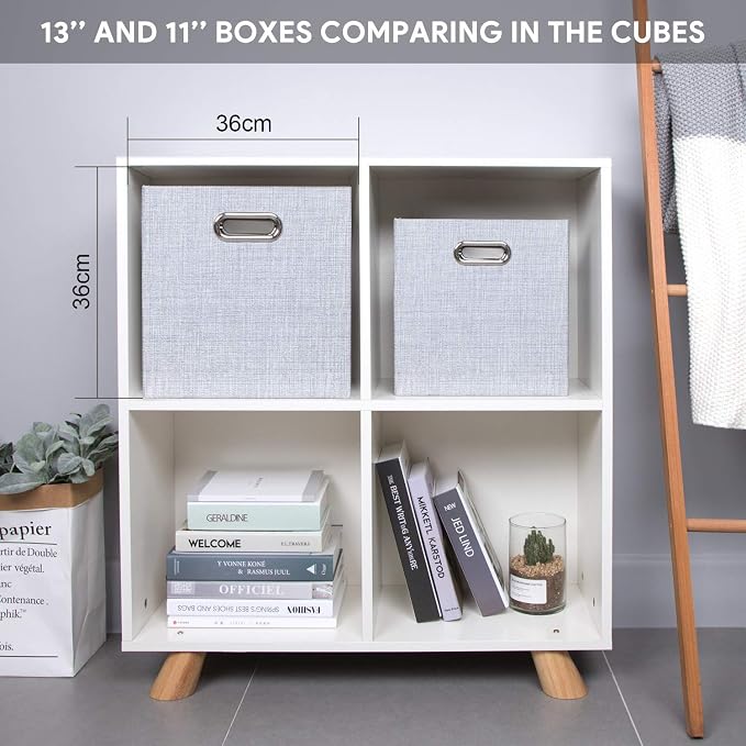 Posprica 11 Inch Cube Storage Bins for Organization, Fabric Storage Cubes Closet Storage Bins for Cube Organizer, Thick and Heavy Duty Storage Baskets for Shelves, 4pcs, Sliver Grey