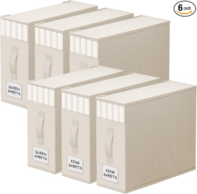 StorageTastic Bed Sheet Closet Organizers and Storage Under Bed Storage | Foldable Storage Containers with Window and Label,Storage and Organization for Bedding Sheets,Duvet Covers,Blankets,6 Pack