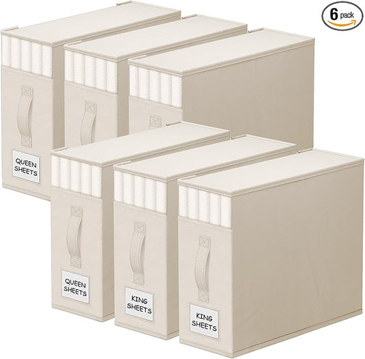 StorageTastic Bed Sheet Closet Organizers and Storage Under Bed Storage | Foldable Storage Containers with Window and Label,Storage and Organization for Bedding Sheets,Duvet Covers,Blankets,6 Pack