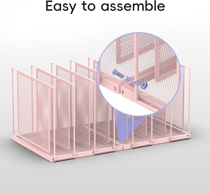 File Organizer for Desk, 7-Section Vertical File Sorter, Paper Holder Organizer Standing Metal File Folder for Office Home Classroom, Pink