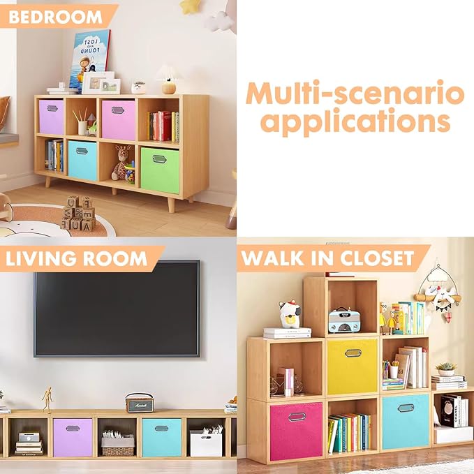 ShellKingdom Storage Bins, Foldable Fabric Storage Cubes with Metal Handle | Cloth Storage Organizer Drawer For Closet And Toys, 11 X 10.5 X 10.5 INCH, 6 Pack (6 Colors)