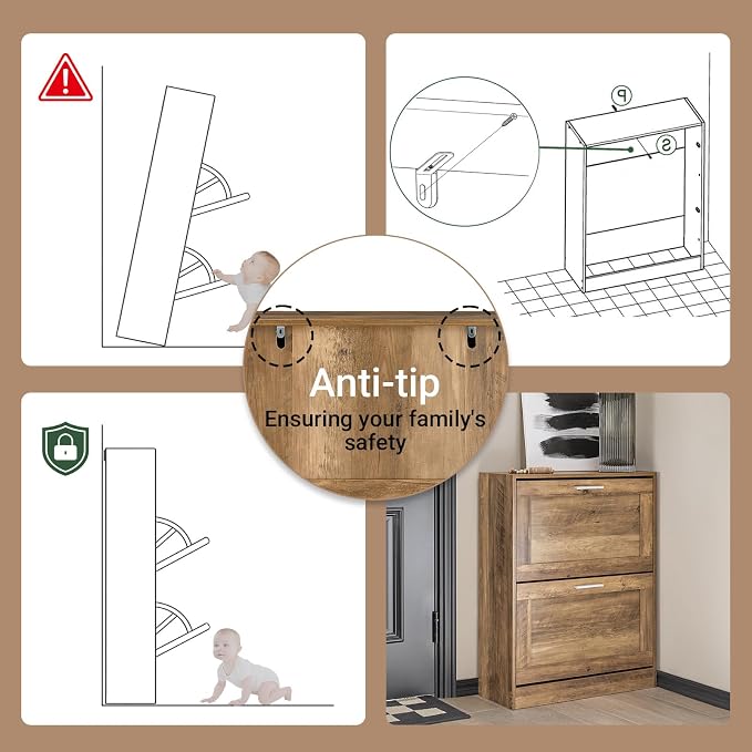 Haotian Shoe Cabinet Storage for Entryway | Narrow Shoe Cabinet with Two Flip Drawers to Save Space, Shoe Rack Cabinet for Front Door Entrance Hallway (Nature)